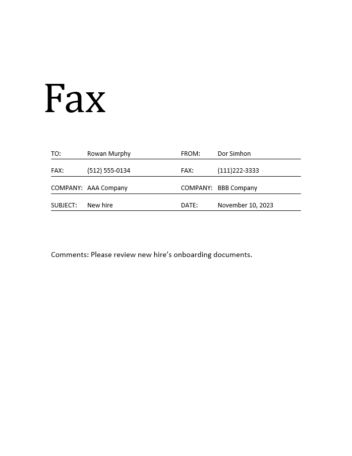Standard Fax Cover Sheet