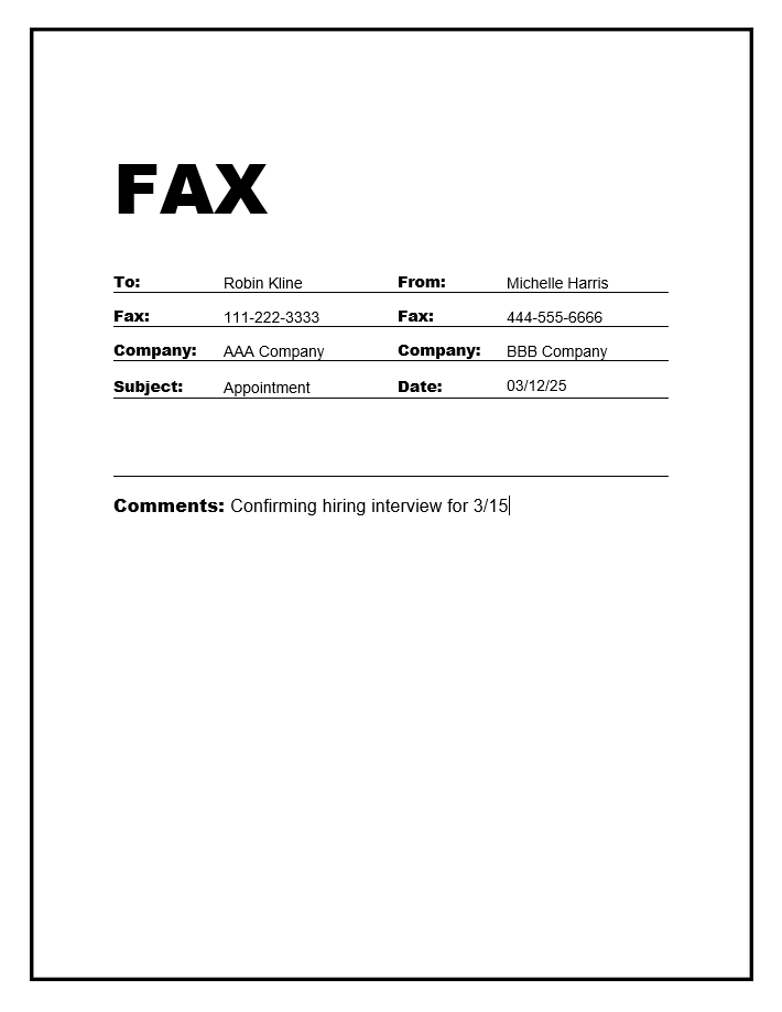 Border Fax Cover Sheet